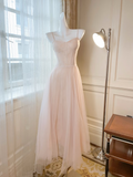 Modest a line spaghetti straps pink prom dress formal party dresses HZ0311