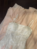 Vintage Prom Dresses A line Spaghetti Strap Sleeveless Pink Lace Prom Dress Inspiration Long Prom Dresses HZ0311