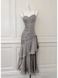 Modest Prom Dresses Mermaid Spaghetti Strap Sleeveless Satin Prom Dress Inspiration Long Prom Dresses HZ0311