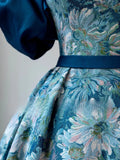 Modest Ball Gown Strapless Floral Blue Satin Prom Dresses Long Sweet 16 Birthday Party Dress Evening Dresses HZ0311