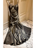 Modest Prom Dresses Mermaid Spaghetti Strap Sleeveless Satin Prom Dress Inspiration Long Prom Dresses HZ0311