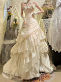 Retro Mermaid Strapless Satin 70s White Fitted Long Wedding Dress Bride Gown Brides Dresses HZ0311
