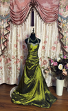 Vintage Mermaid Halter Green Satin With Beads Sequins Sleeveless 90s Long Prom Dresses Prom Gowns HZ0311