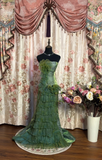 Vintage Mermaid Halter Strapless Green Tulle With Layers Sleeveless 90s Long Prom Dresses Prom Gowns HZ0311