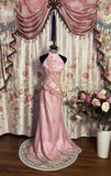 Retro Prom Dresses Mermaid High Neck Pink Sleeveless Lace 90s Prom Gowns HZ0311