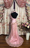 Retro Prom Dresses Mermaid High Neck Pink Sleeveless Lace 90s Prom Gowns HZ0311