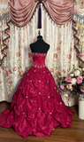 Retro Ball Gown Strapless Red Long Prom Dresses 80s 70s Prom Gowns HZ0311
