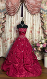 Retro Ball Gown Strapless Red Long Prom Dresses 80s 70s Prom Gowns HZ0311