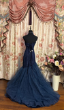 Retro Prom Dresses Mermaid Sweetheart Vintage Fashion Inspiration Navy Blue Tulle Long Prom Dresses Party Dress Prom Gowns HZ0311