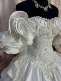 Retro Ball Gown Off The Shoulder Neckline 60s White Fitted Corset Bride Gown Long Wedding Dresses HZ0311