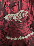 Retro Ball Gown Strapless Wine Red Burgundy Taffeta Long Prom Dresses 80s 70s Prom Gowns HZ0311