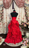 Retro Ball Gown Halter Red Satin With Silver Beads Long Prom Dresses 80s 70s Prom Gowns HZ0311