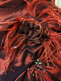Retro Ball Gown Strapless Burgundy Taffeta With Feathers Long Prom Dresses 80s 70s Prom Gowns HZ0311