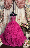 Chic Ball Gown Sweetheart Hot Pink Tulle Long Quinceanera Dress Sweet 15 16 Dresses HZ0311