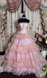 Charming Ball Gown Strapless Multi Pink Tulle Beaded Long Quinceanera Dress Sweet 15 16 Dresses HZ0311