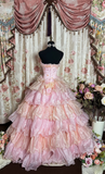 Charming Ball Gown Strapless Multi Pink Tulle Beaded Long Quinceanera Dress Sweet 15 16 Dresses HZ0311