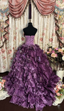 Vintage Ball Gown Strapless Grape Tulle Beaded Long Quinceanera Dress Sweet 15 Gown 16 Birthday Dresses HZ0311