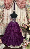 Vintage Ball Gown Strapless Grape Tulle Beaded Long Quinceanera Dress Sweet 15 16 Dresses HZ0311