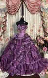 Vintage Ball Gown Strapless Grape Tulle Beaded Long Quinceanera Dress Sweet 15 Gown 16 Birthday Dresses HZ0311