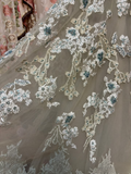 Retro A Line Strapless Gray Tulle With Lace Long Prom Dresses 80s 70s Prom Gowns HZ0311