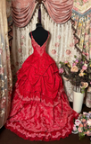 Vintage Ball Gown Spaghetti Strap Red Beaded Long Quinceanera Dress Sweet 15 Gown 16 Birthday Dresses HZ0311