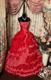 Vintage Ball Gown Spaghetti Strap Red Beaded Long Quinceanera Dress Sweet 15 Gown 16 Birthday Dresses HZ0311