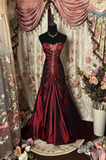 Vintage Prom Dresses 1950s Retro Classy Mermaid Sweetheart Inspo Burgundy Long Prom Gown HZ0311