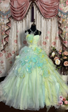 Vintage Ball Gown Spaghetti Strap Mint Green Tulle Long Quinceanera Dress Sweet 15 Gown 16 Birthday Dresses HZ0311