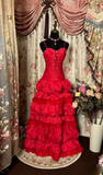 Retro Prom Dresses Ball Gown Spaghetti Strap Red Vintage Fashion Taffeta Long Prom Dresses Party Gowns HZ0311