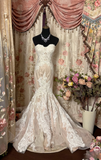 Retro Mermaid Sweetheart Champagne 1960s White Fitted Corset Bride Gown Long Lace Wedding Dresses HZ0311