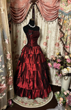 Retro Prom Dresses Ball Gown Spaghetti Strap Burgundy Vintage Taffeta Long Prom Dresses Party Gowns HZ0311