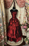 Retro Prom Dresses Ball Gown Spaghetti Strap Burgundy Vintage Taffeta Long Prom Dresses Party Gowns HZ0311