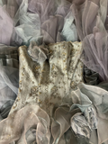 Retro Mermaid Strapless Silver Gray Lace Long Prom Dresses 80s 70s Party Prom Gowns HZ0311