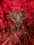Retro Ball Gown Strapless Beads Burgundy Organza Long Prom Dresses 80s 70s Prom Gowns HZ0311