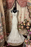 Retro Mermaid Straps Sweetheart Lace Long Prom Dresses 80s 70s Party White Prom Gowns HZ0311