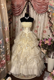 Vintage Ball Gown Strapless Taffeta Puffy Skirt Long Quinceanera Dress Sweet 15 16 Birthday Party Dresses HZ0311