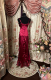 Retro Prom Dresses A line Spaghetti Strap Burgundy Vintage Long Prom Dresses Party Gowns HZ0311