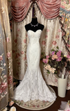 Retro Mermaid Sweetheart Lace 70s White Fitted Long Wedding Dress Bride Gown Brides Dresses HZ0311