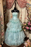 Retro Prom Dresses Ball Gown Spaghetti Strap Light Sky Blue Vintage Long Prom Dresses Party Gowns HZ0311