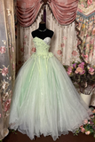 Retro Ball Gown Sweetheart Beads Mint Green Tulle Long Prom Dresses 80s 70s Prom Gowns HZ0311