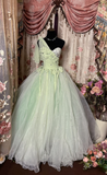 Retro Ball Gown Sweetheart Beads Mint Green Tulle Long Prom Dresses 80s 70s Prom Gowns HZ0311