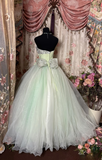 Retro Ball Gown Sweetheart Beads Mint Green Tulle Long Prom Dresses 80s 70s Prom Gowns HZ0311