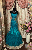 Vintage Prom Dresses 1950s Retro Classy Mermaid Sweetheart Inspo Blue Long Prom Gown HZ0311