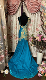 Retro Mermaid Spaghetti Straps Gold Lace Long Prom Dresses 80s 70s Party Prom Gowns HZ0311