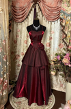Modest A line Spaghetti Strap Burgundy Dark Red Organza Long Prom Dresses Evening Gowns HZ0311