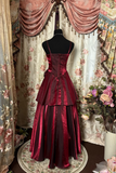 Modest A line Spaghetti Strap Burgundy Dark Red Organza Long Prom Dresses Evening Gowns HZ0311