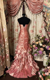 Elegant Mermaid Strapless Sleeveless Pink Satin Floor Length Prom Dresses Party Gowns HZ0311