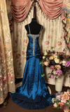 Vintage Mermaid Spaghetti Strap Navy Blue Taffeta Long Prom Dresses Formal Party Teens Evening Gowns HZ0311