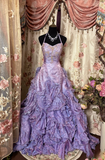 Vintage Ball Gown Halter Light Grape Lilac With Gold Beaded Long Quinceanera Dress Sweet 15 16 Dresses HZ0311