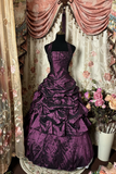 Vintage Ball Gown Halter Grape Taffeta With Beads Prom Dress Long Quinceanera Dresses Sweet 15 16 Gown HZ0311